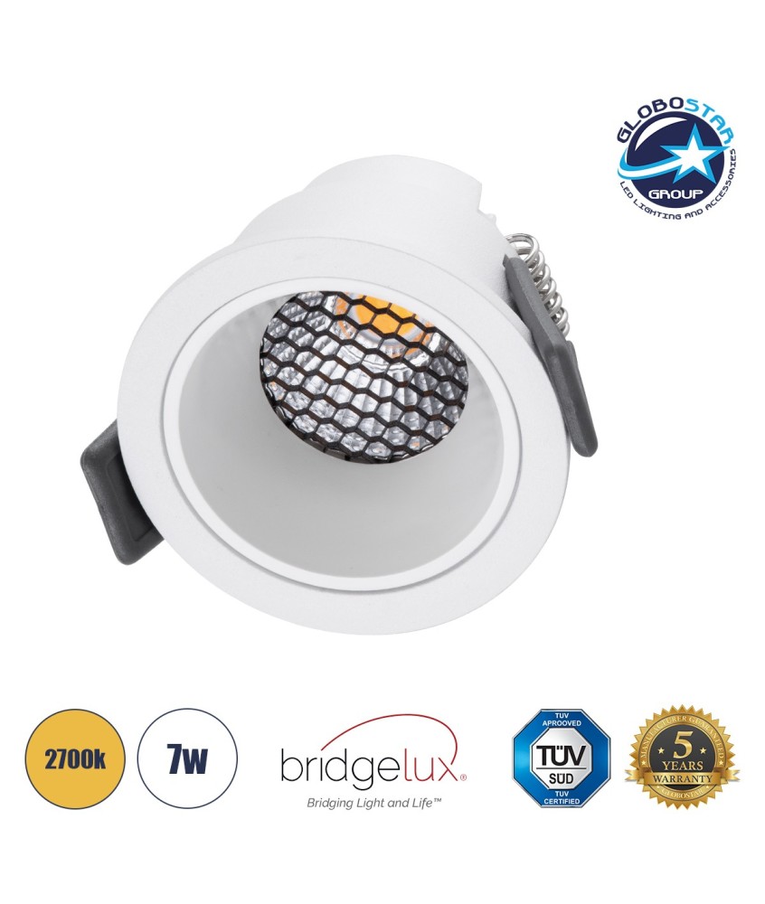 GLOBOSTAR® PLUTO-S 60249 Χωνευτό Downlight Σποτ με Honeycomb Anti Glare Reflector LED 7W 875lm 38° AC 220-240V IP20 Θερμό Λευκό 2700K - Bridgelux COB Chip & TÜV SÜD Driver - Λευκό Ματ - Μ6.4 x Π6.4 x Υ4.9cm - Q5.5cm - 5 Χρόνια Εγγύηση